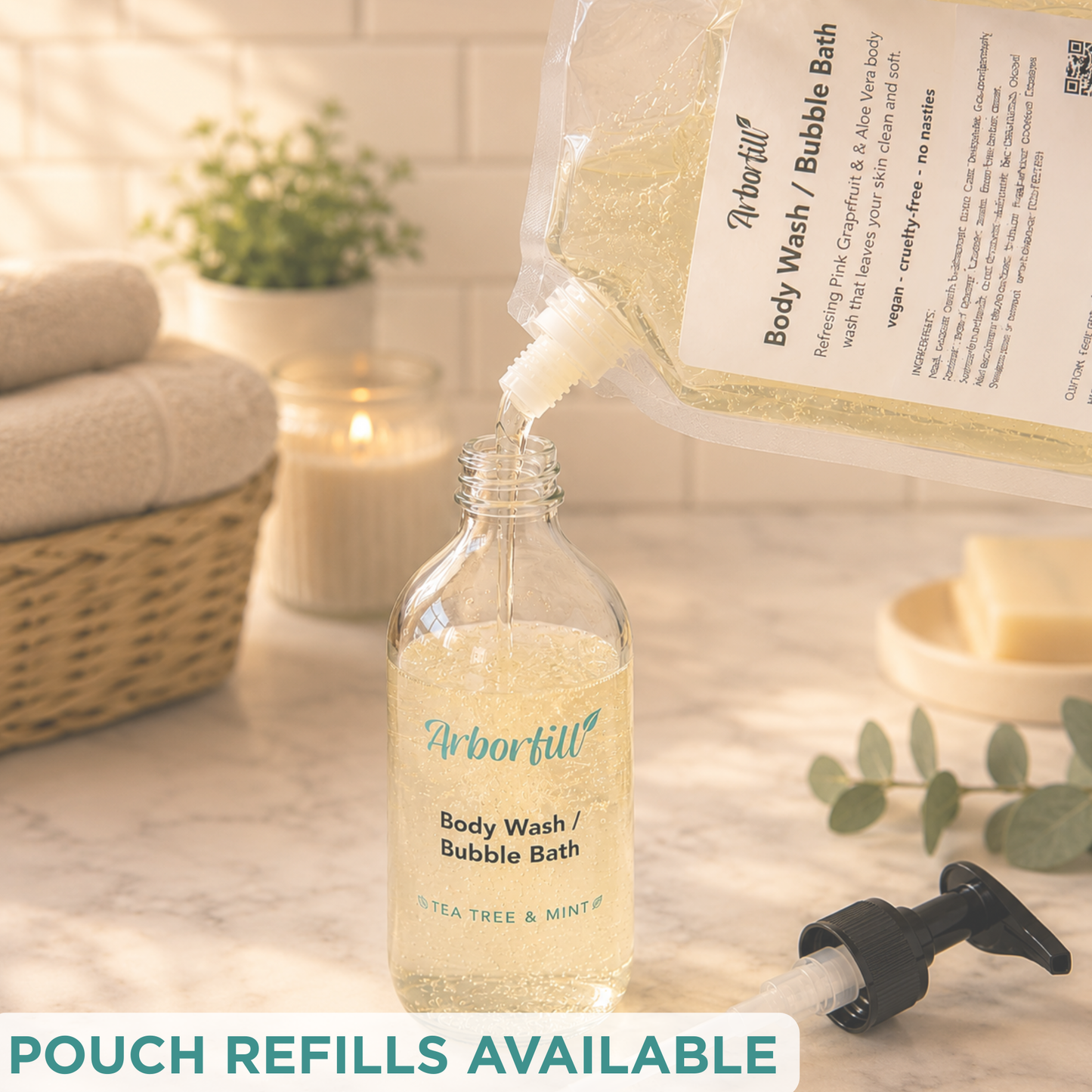 Body Wash / Bubble Bath - Refillable Glass Bottle (500ml)
