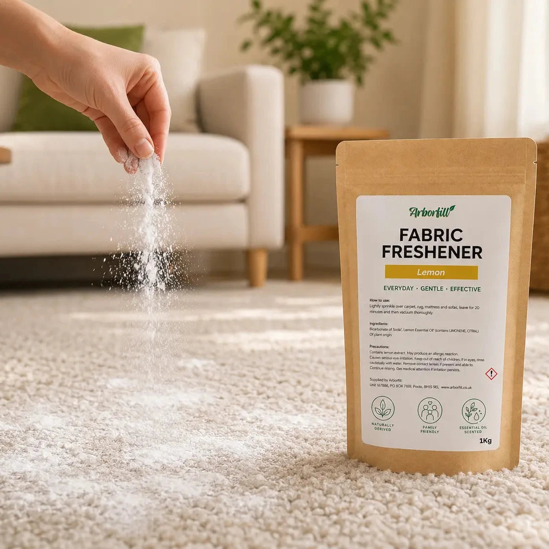 Natural Carpet & Fabric Deodoriser – Essential Oils (Compostable Pouch)